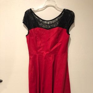 Knee Length Red and Black Lace Dress